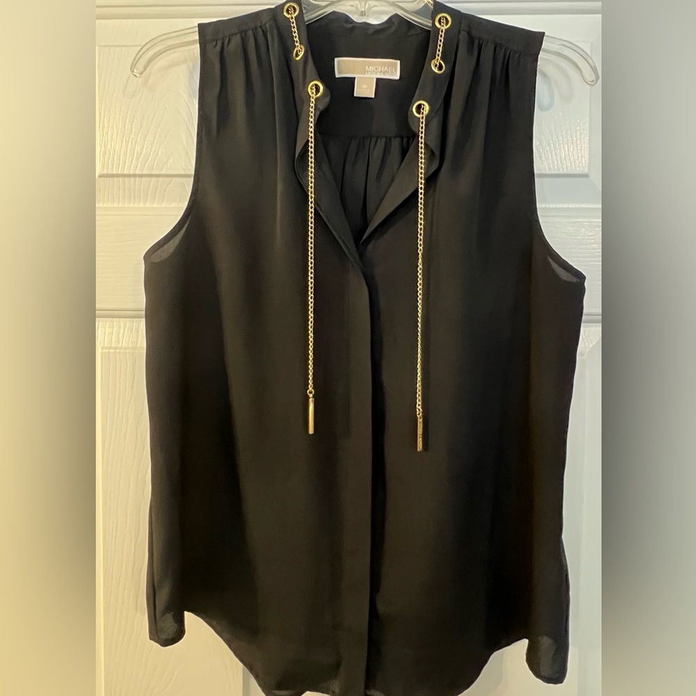 Michael Kors Black Sleeveless blouse with Gold chain - size M
